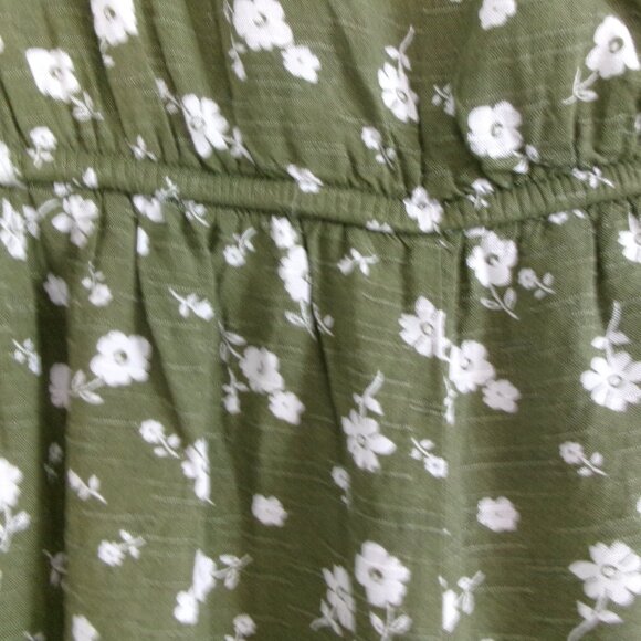 MIAMI Olive Army Green & White Floral Fit and Flare Romper S Surplice Tie Belt - Picture 4 of 12